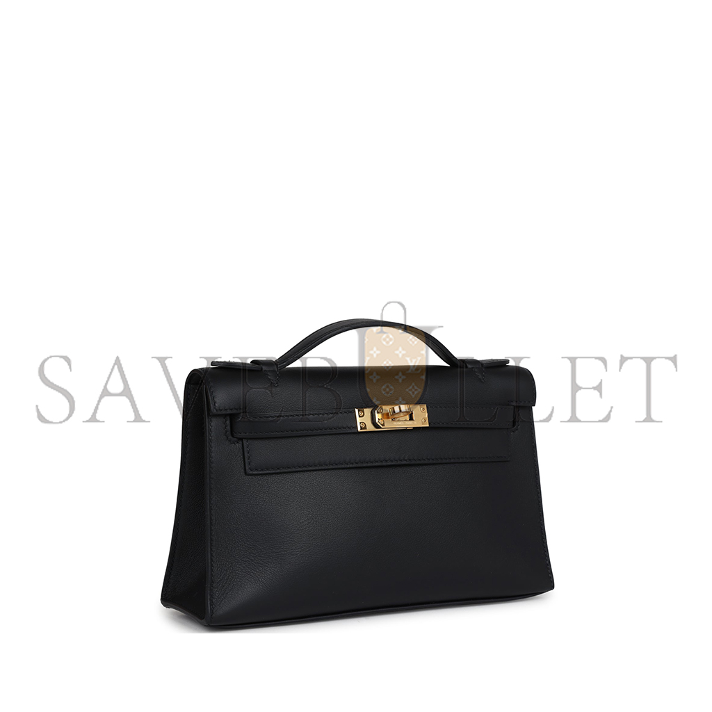 H**mes kelly pochette black swift gold hardware (22*14*7cm)
